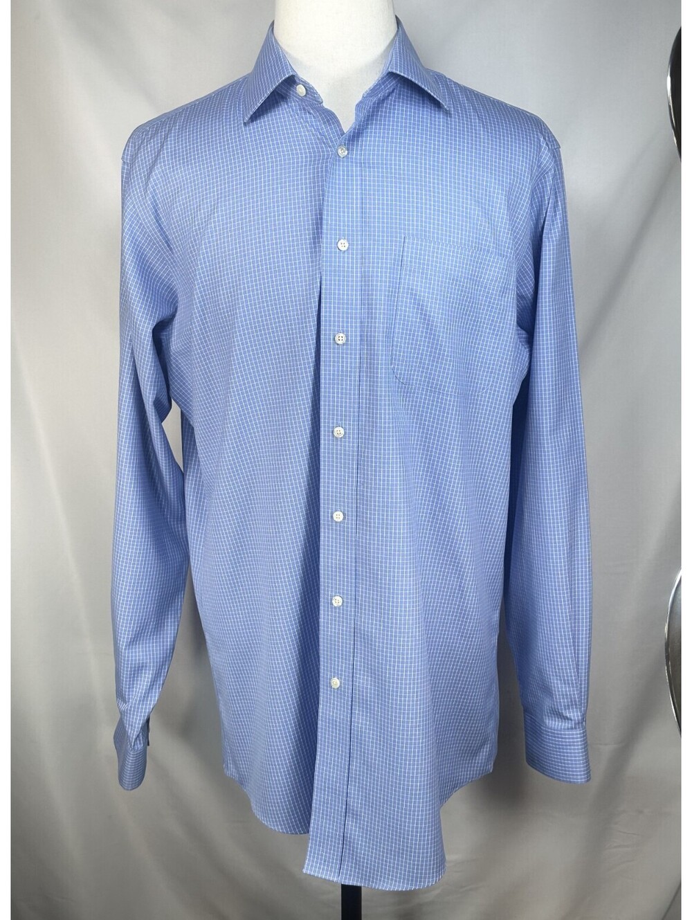 Jos A Bank Checked Tailored 16.5/36 Button Up Blue Mens L